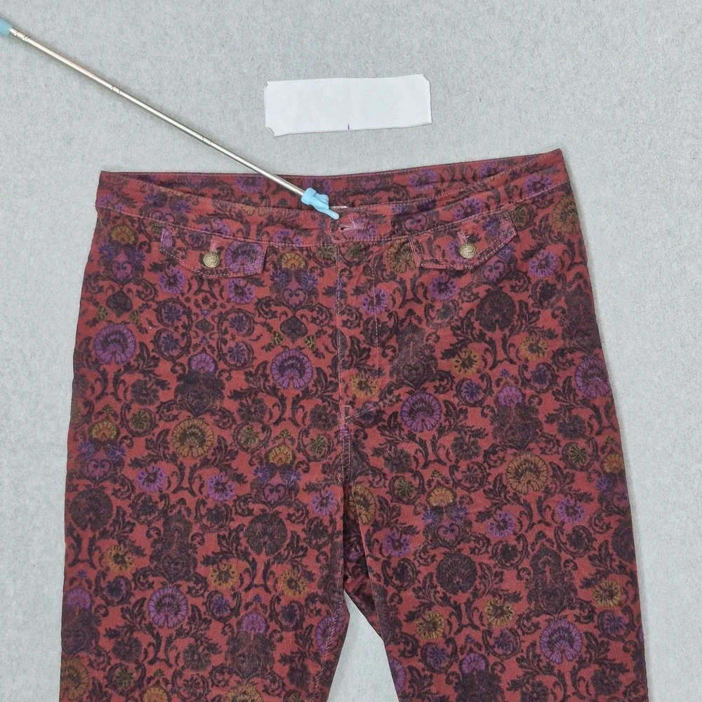 Free People Women Pants 10 Red Floral Corduroy Romantic Flare 26